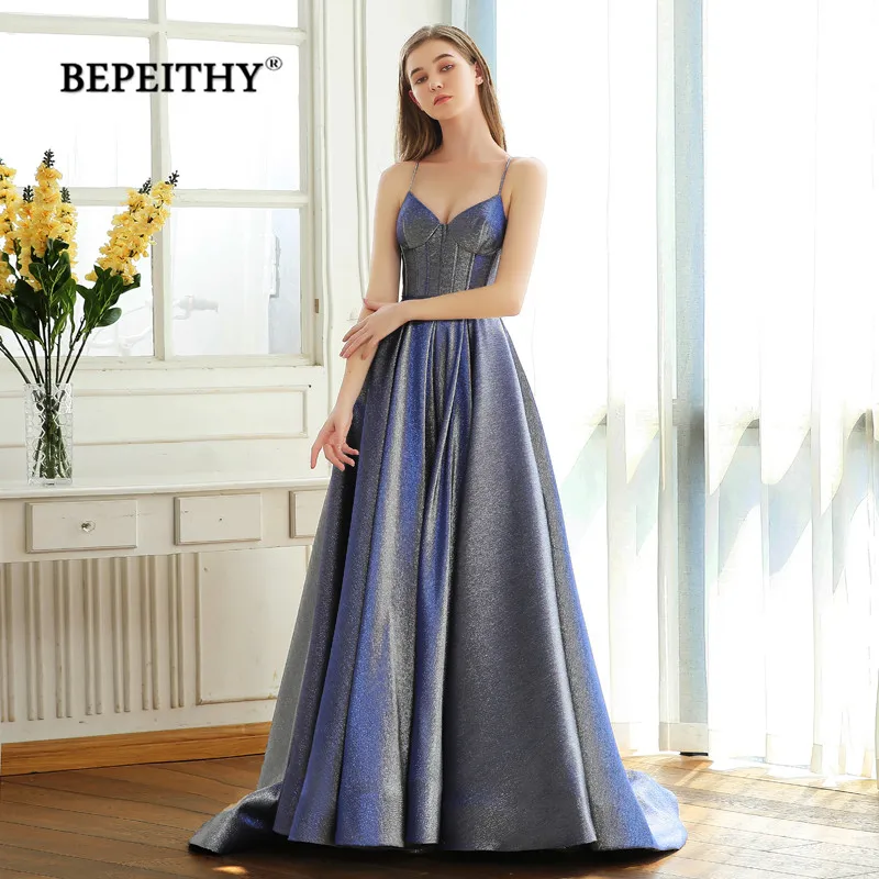 BEPEITHY 2019 New Design A Line Sparkle Evening Dresses Long Sweep Train Glitter Elegant Party Prom Dress Robe De Soiree Hot BEPEITHY 2019 New Design A Line Sparkle Evening Dresses Long Sweep Train Glitter Elegant Party Prom Dress Robe De Soiree Hot