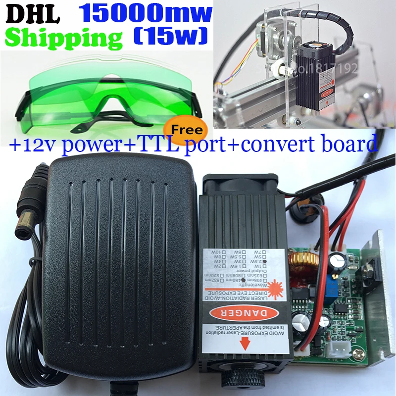 High Power Diode Laser 15000mW High-power Modules 445nm Blue Light Can adjust focus Used for DIY Engraving Machine | Инструменты