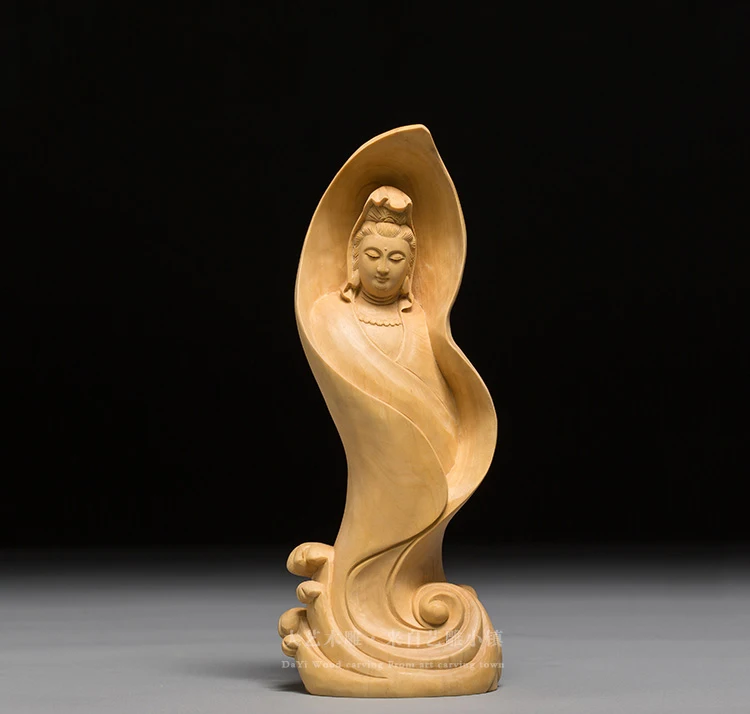 5" Chinese natural Wood Carving Boxwood Guan Yin Kwan-yin Goddess Buddha Statue 