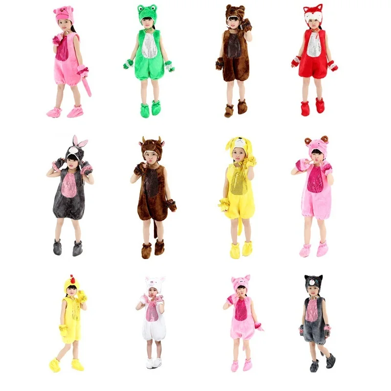 

Children Animal Costume Kids Cosplay Hollyween Cartoon Performance Uniforms Boys Girls Chicken Pig Cat Rabbit Dog Sheep Fox Frog