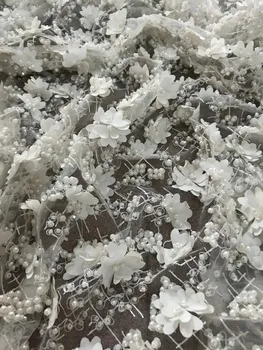 

beautiful 3d flower with full beads french net lace fabric L-52012 embroidered tulle lace fabric