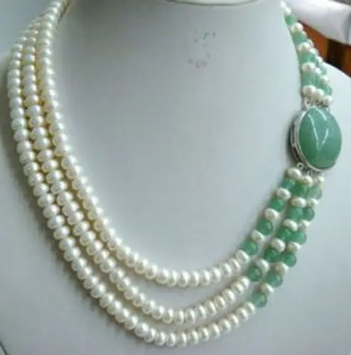 

Jewelr 004415 Exquisite 3 row white pearl necklace