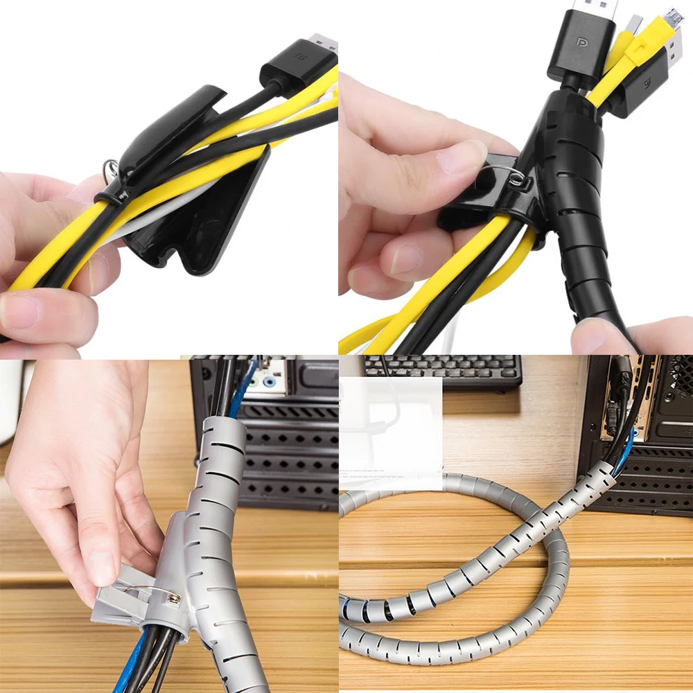2.0m/22mm Cable Wider Wire Management Protector Organizer Coiled Tube Sleeve Desktop Computer Storage Wrap Power Cord|Органайзеры для
