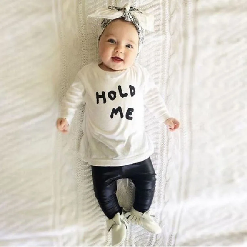 Baby boy clothes 2017 baby girl clothing sets newborn cotton Leather pantsn long sleeved t-shirt+pants kids 2pcs suit