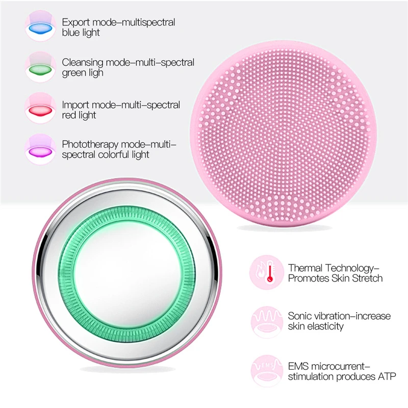 Limpeza da Pele Escova de Lavagem Cuidados com a Pele Silicone Aquecimento Rosto Cleanser Massagem Facial Esfrega Mais Limpo Massageador P46 2in1 Luz Led 7 2in1 luz led silicone aquecimento rosto cleanser