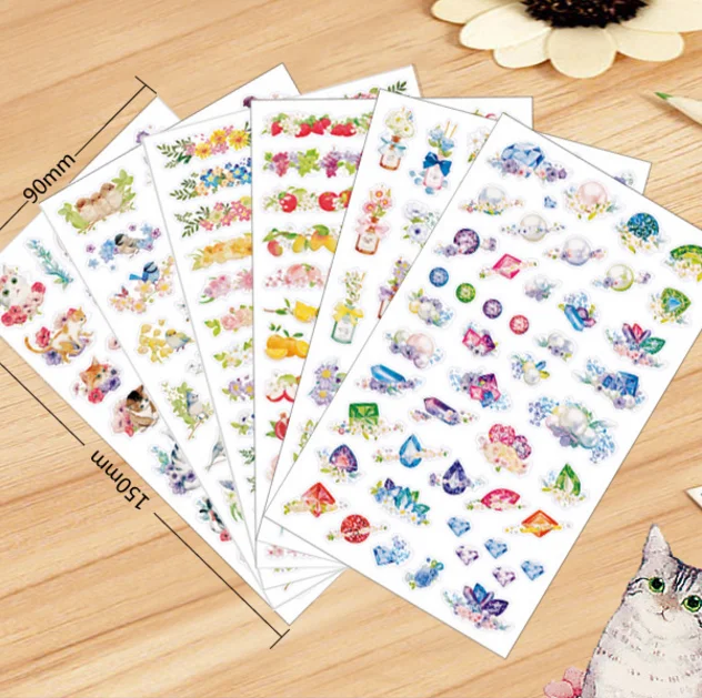 

6Pcs/set Cute Planner Stickers cartoon Cat Flower Transparent diary deco /sticky notes