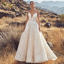 Loverxu милое ТРАПЕЦИЕВИДНОЕ свадебное платье нежная аппликация без рукавов платье для невесты без спинки со шлейфом кружевное свадебное платье размера плюс