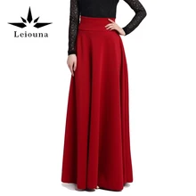 Leiouna, новинка, высокая талия, плиссированная, элегантная юбка-карандаш, макси юбка, цвет красного вина, черный, одноцветная, длинная, для женщин, 5XL размера плюс, для девушек