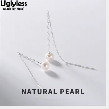 

Uglyless Fashion Twisted Ear lines for Women Vogue Simple Long Earrings 100% Real Solid 925 Silver Fine Jewelry Natural Pearls