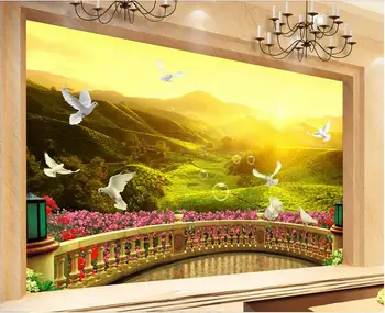 

Custom photo 3d wallpaper Non-woven mural picture Villa in the balcony Flowers and plants painting 3d wall room murals wallpaper