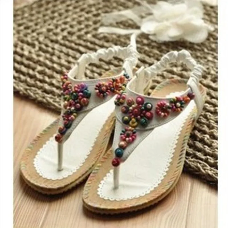 

Big Size 36-40 Brand New Bohemian Summer Women's Sandals Solid String Bead Elegant Elastic band Sweets Fashion Flats