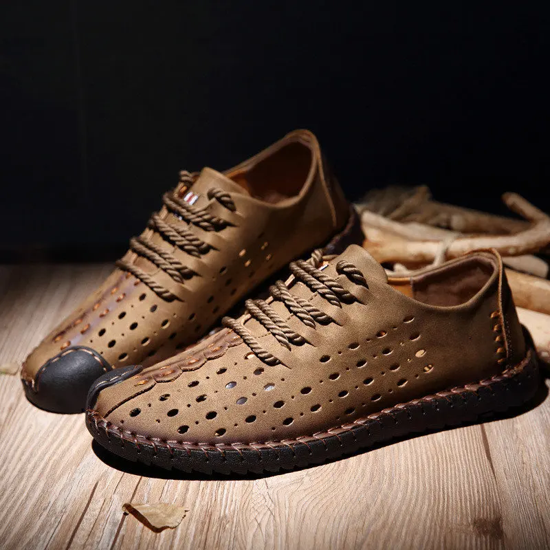 

Fires Summer Men Casual Shoes Microfiber Leather Breathable Hole Comfort Leisure Footwear For Men Lace Up Man Shoes Loafers