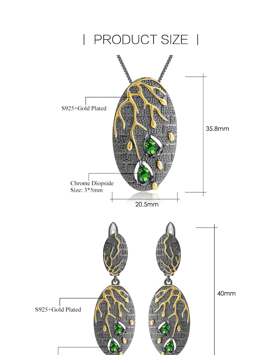 GEM'S балет натуральный хром кольцо из диопсида серьги кулон наборы 925 пробы серебро ручной работы лепесток цветочный набор украшений для женщин