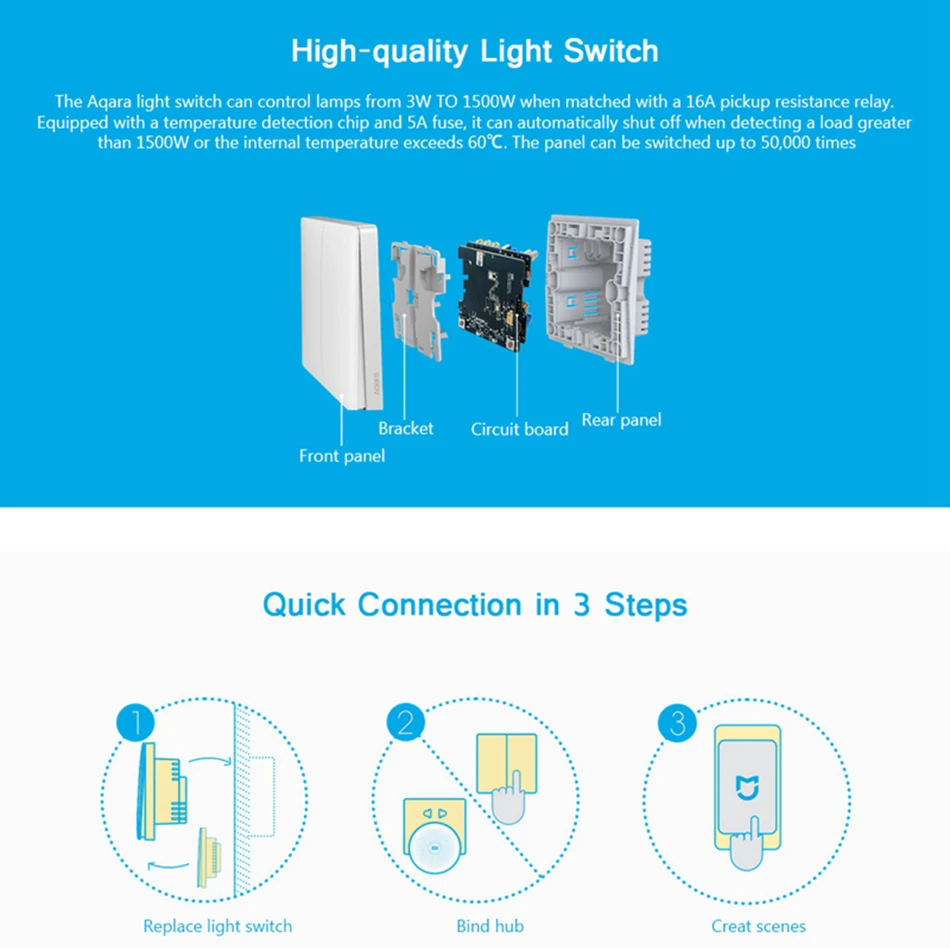 Настенный светильник Xiao mi Aqara, переключатель ZigBee, нейтральная версия, однокнопочный умный дом с двумя кнопками для приложения mi Home, шлюз mi JIA, обновленный