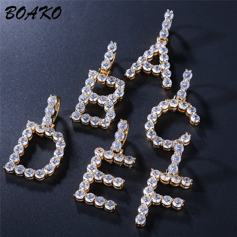 

BOAKO Cubic Zirconia Letter Necklace 316L Stainless Steel Crystal Pendant Necklace Name Necklace Charm Women Men Choker Jewelry
