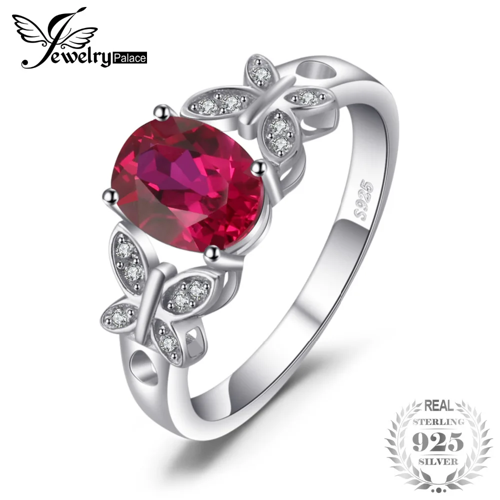 

JewelryPalace Rings For Women Butterfly 1.8ct Created Ruby Statement Ring 925 Sterling Silver New Fashion Fine Jewelry