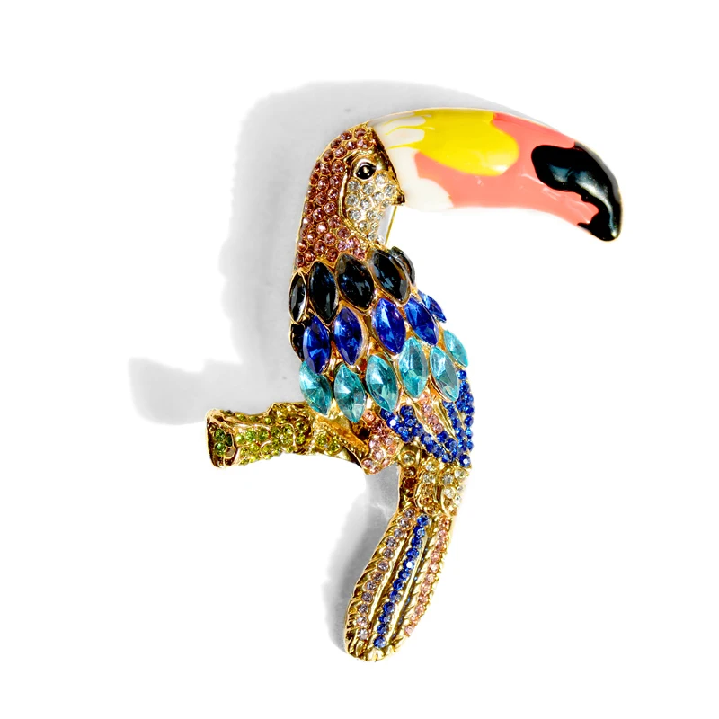 Morkopela Parrot Bird Brooches For Women Vintage Enamel Pin Jewelry Large Bird Rhinestone Brooch Pins Accessories