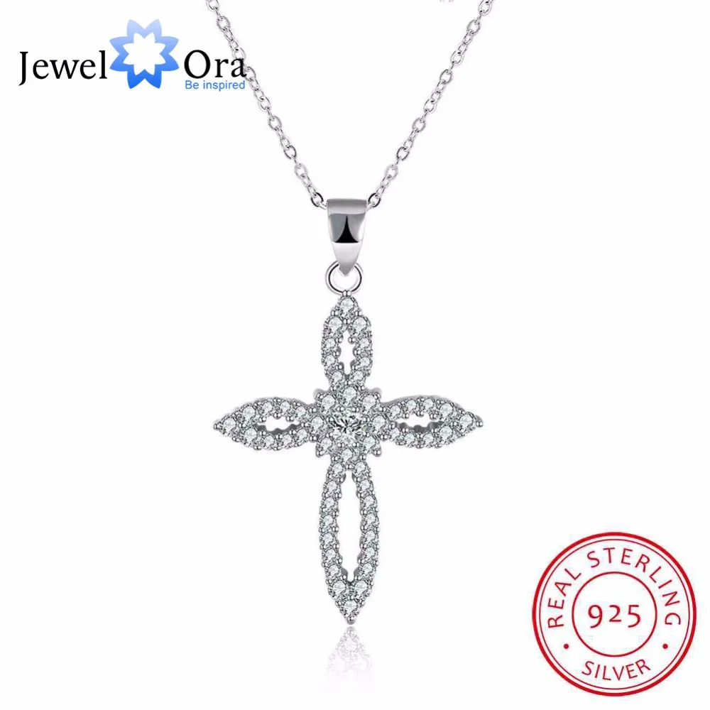Solid 925 Sterling Silver Necklace Cross Shape Lace CZ Stone Wedding