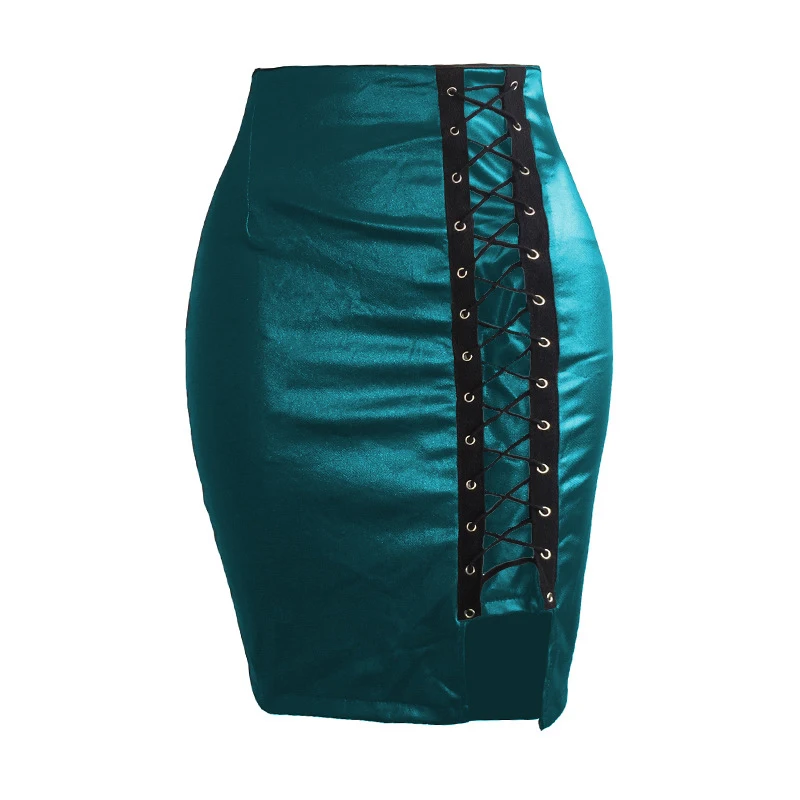 Женская юбка-карандаш, сексуальная, облегающая, искусственная кожа, высокая талия, шнуровка, плюс размер, юбка