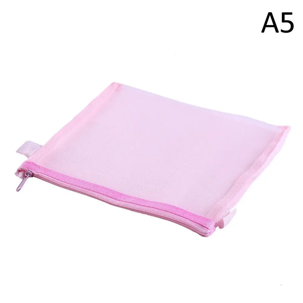 6 цветов, многофункциональные прозрачные простые сетчатые канцелярские принадлежности на молнии, сумка для файлов, чехол для карандашей, для макияжа, для школы, офиса, для хранения - Цвет: A5 pink