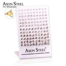 Асон сталь круглые золотые/серебряные серьги 60 пар/лот из нержавеющей стали серьги с цирконием кубической огранки ювелирные изделия для девочек