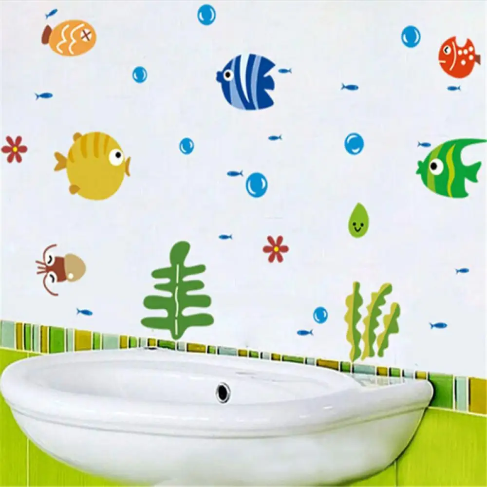 Пузырьки рыбы настенные наклейки для детской комнаты ванная комната настенная наклейка в детскую мультфильм океан животное водонепроницаемый ПВХ домашнее украшение - Цвет: Fish wall sticker