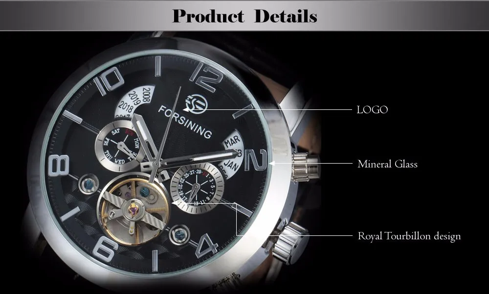 FORSINING Tourbillon, мужские часы, Топ бренд, Роскошные автоматические часы, золотой чехол, мужские часы с календарем, черные механические часы