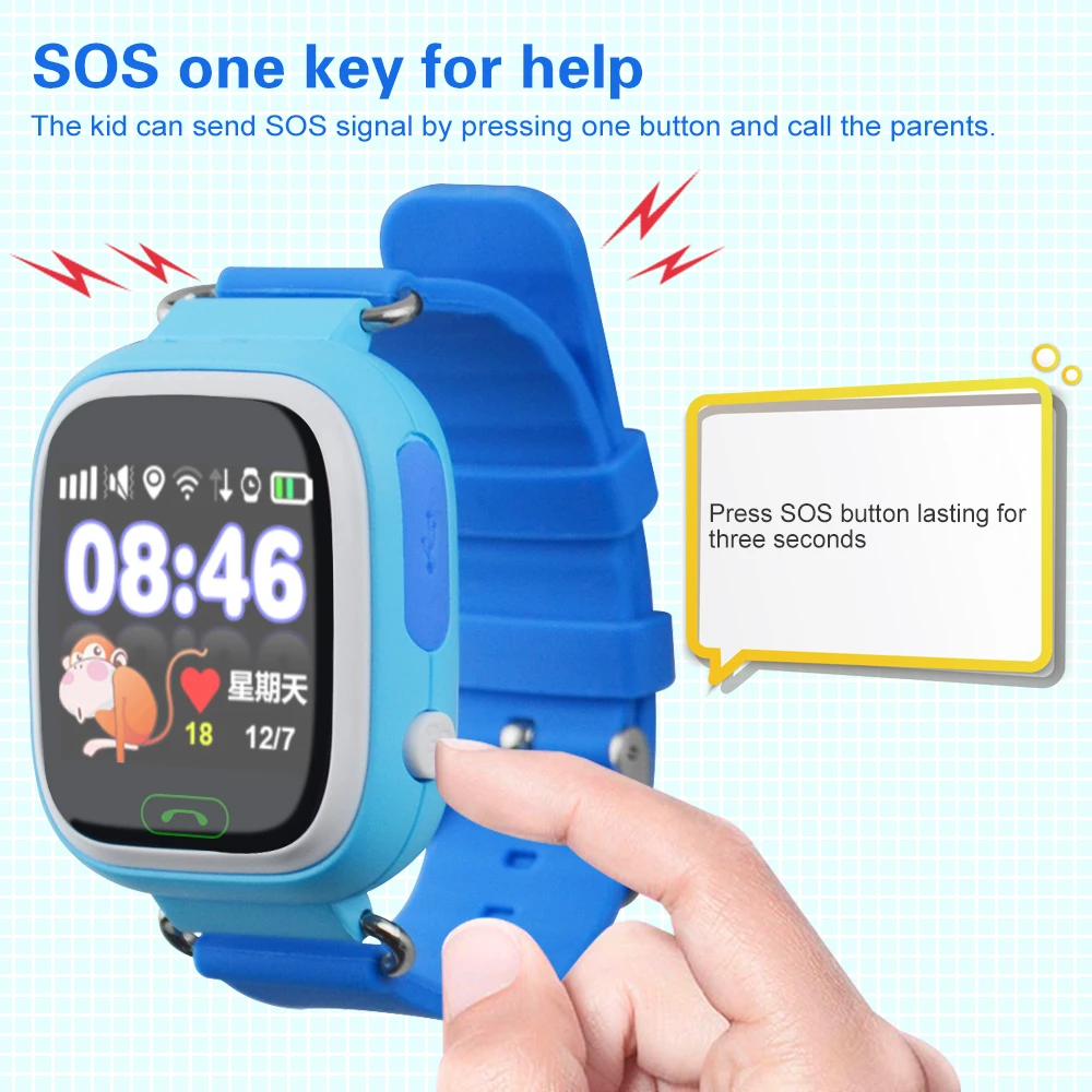 Wifi сенсорный экран часы Q90 gps в режиме реального времени трекер часы безопасный анти-потеря напоминание один ключ SOS телефон часы для детей с коробкой