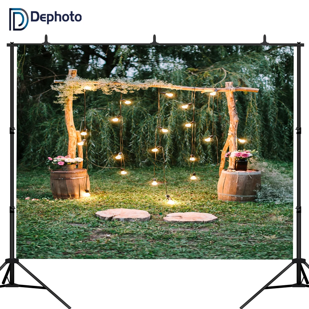 

DePhoto Garland Gate Lights Outdoor Wedding Scene Photographic Backdrops Customized Photography Backgrounds For Shoot Props
