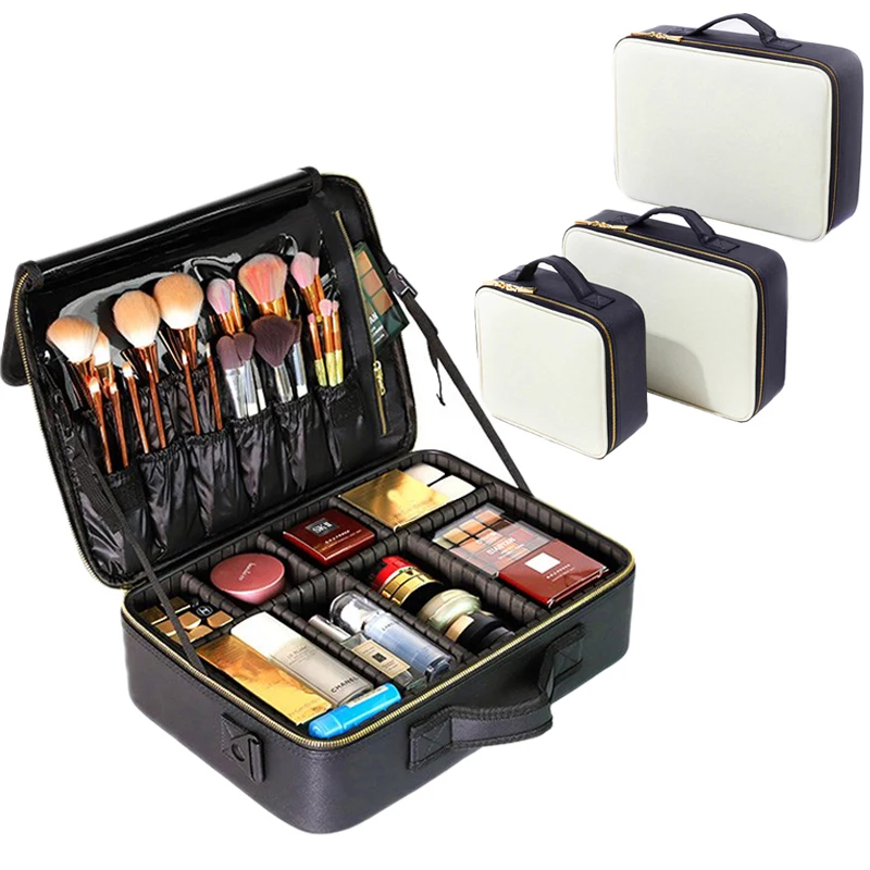 Professional Make Up Case Large Capacity Storage Handbag Travel Insert Toiletry Makeup bag Leather Clapboard Cosmetic Bag