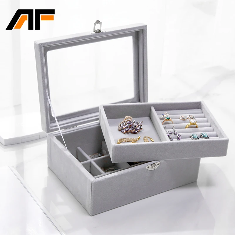

AF 2 Layers Home Cosmetic Storage Box Fabric Desktop Drawer Makeup Organizer Case Dresser Jewelry Lipstick Holder
