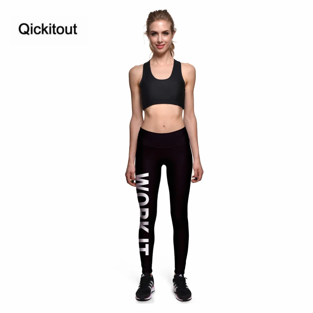 Qickitout леггинсы новое поступление белые буквы рабочие 3D печати модные женские новые брюки с высокой талией Леггинсы Брюки