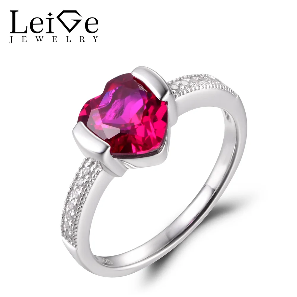 LeiGe Jewelry Ruby Proposal Rings Red Gemstone July Birthstone Heart Cut Ring 925 Sterling Silver Vintage Wedding Gifts | Украшения и