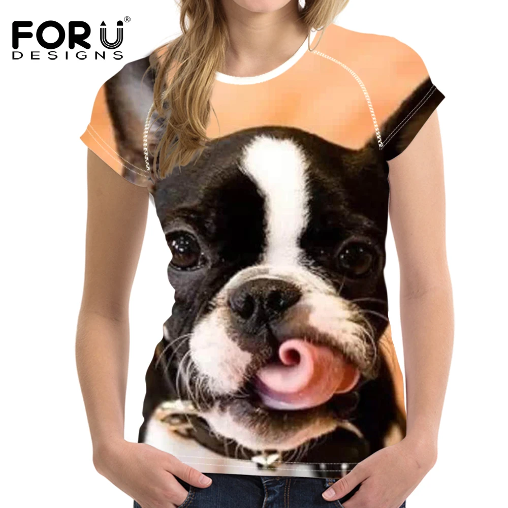 

FORUDESIGNS Animal Dog T Shirt Women Bulldog Printed Summer Tees Teenagers Harajuku Short Sleeve Tee Shirt for Girls kawaii Top