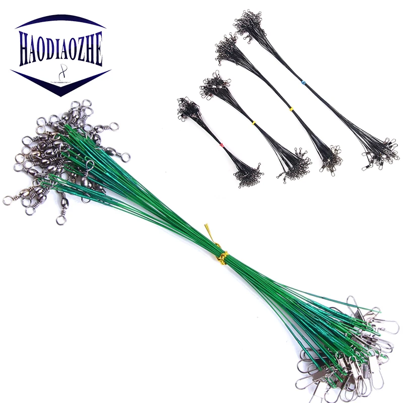 

HAODIAOZHE 30Pcs Fishing Accessories Fishing Line Steel Wire Leader Line Swivel Stainless Steel Rolling Shark Line 4 sizes YU102