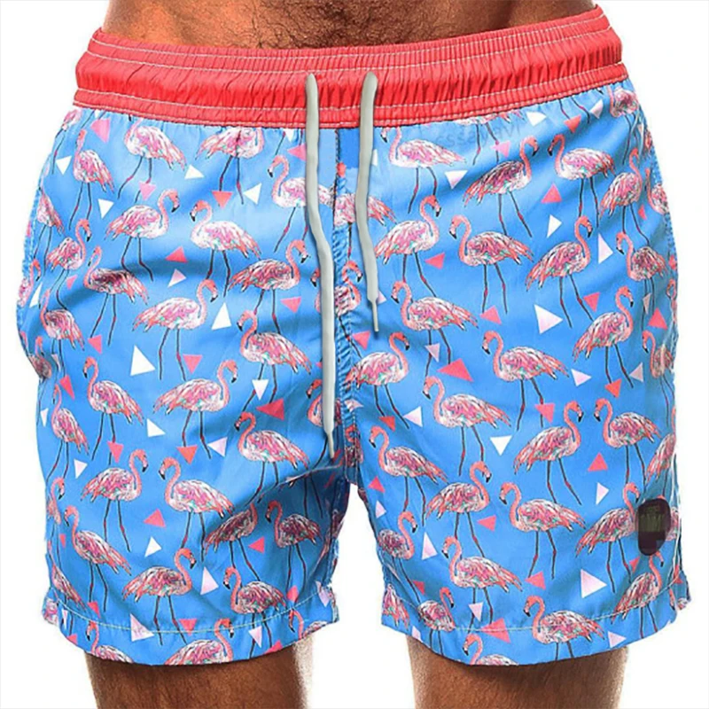Blue Flamingo Printing Swimwear Men Swim Shorts Swimming Trunks Bermuda ...