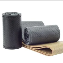 2016 DIY Auto Leather Cover Car Steering Wheel Cover With Needles Thread Artificial Leather Gray /Black #HA10328