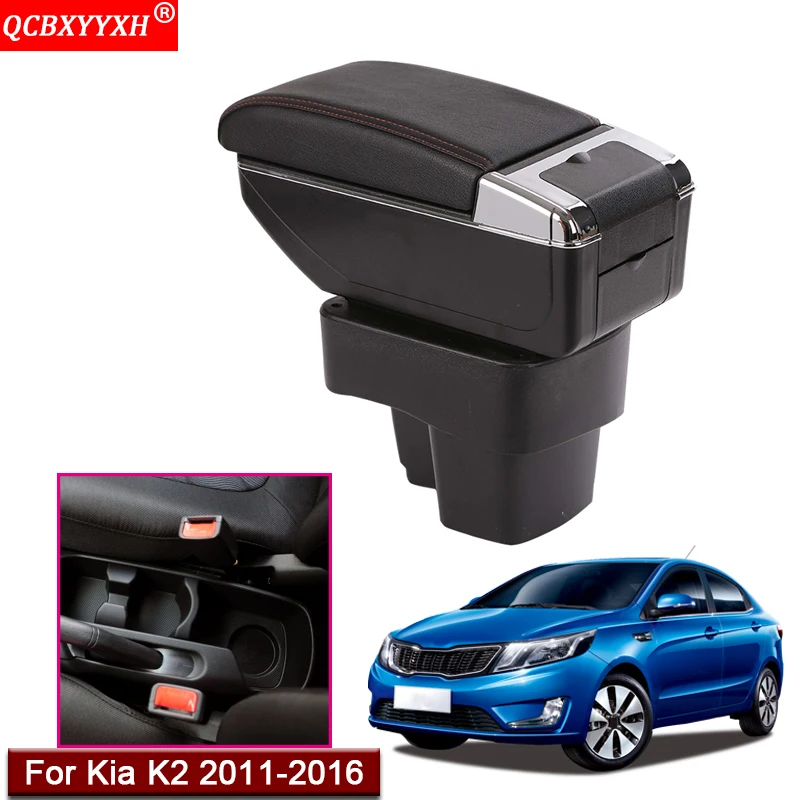 

Car Styling ABS With PU Leather Car Armrest Box Center Console Storage Box Holder Case Auto Accessories Fit For KIA K2 2011-2016