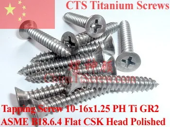 Титановые винты 10x1,25 плоская головка CSK 2# драйвер Phillis Самонарезающий Ti GR2 полированный 50 шт