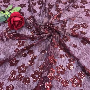 

2018 Latest Purple French Nigerian Lace Fabric High Quality Sequins Tulle African Laces Fabric Wedding African French Tulle Lace