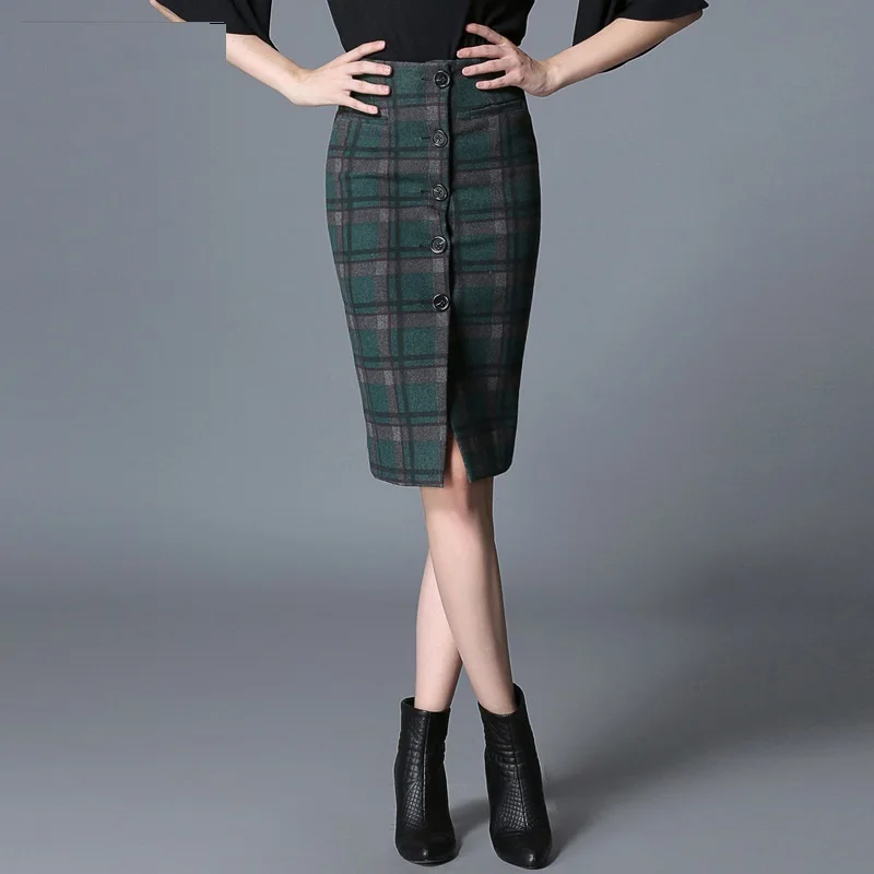2016 Autumn Winter Wool Blends Warm Women Pencil Skirt Formal Knee Length Female Midi Skirts