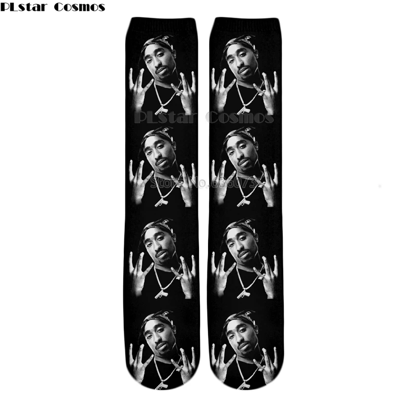 

PLstar Cosmos Brand clothing 2018 New style Fashion socks Rapper 2pac Tupac 3D Print Men's Women's Casaul Straight socks