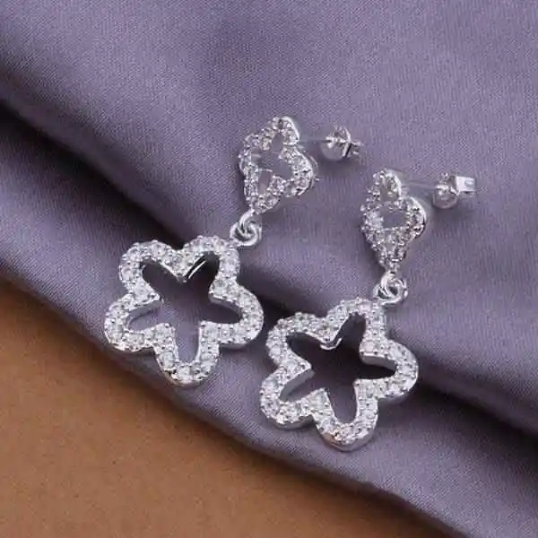 Hot Sale!!Free Shipping 925 Silver Earring,Fashion Sterling Silver Jewelry Insets Double Flower Earrings SMTE355