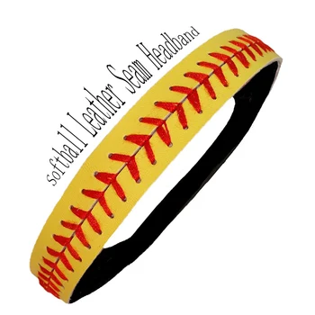 

2019 Yellow with Red Seamed Stitching Real Leather Softball Sports Headband