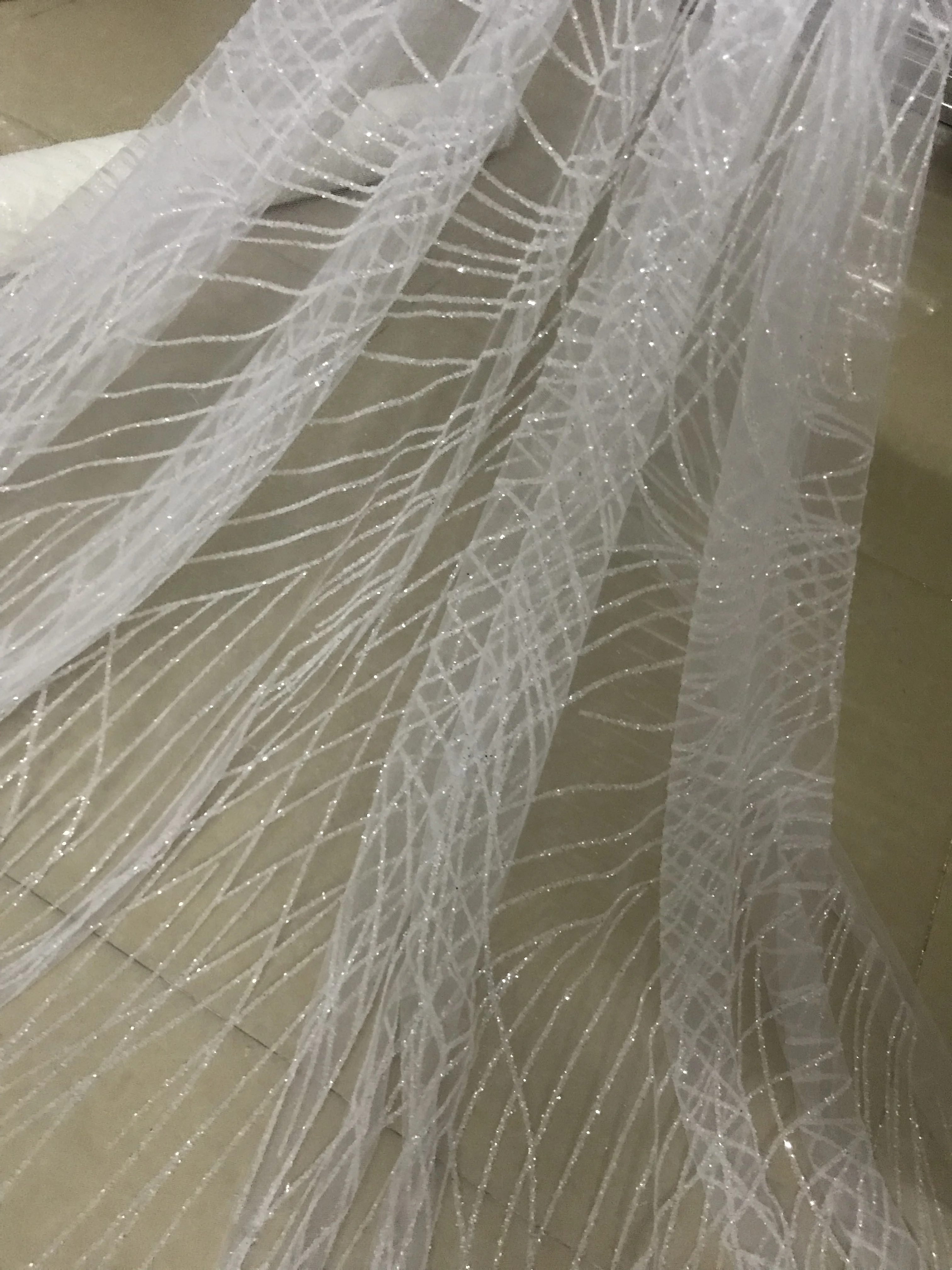 

super quality L-5298 Nigerian Lace Fabric with glued glitter