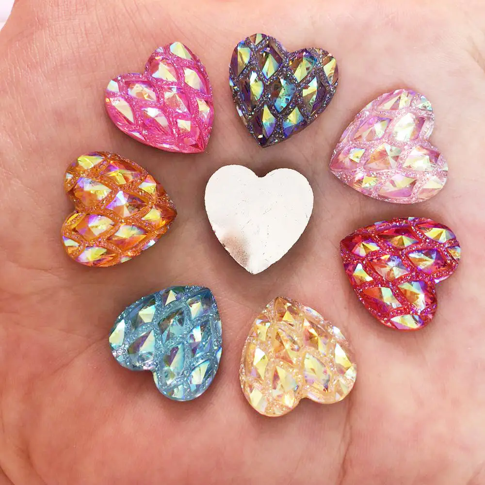 

20pcs Mix AB Resin 16mm Heart Dinosaur Skin Flatback Rhinestone Wedding Buttons F327