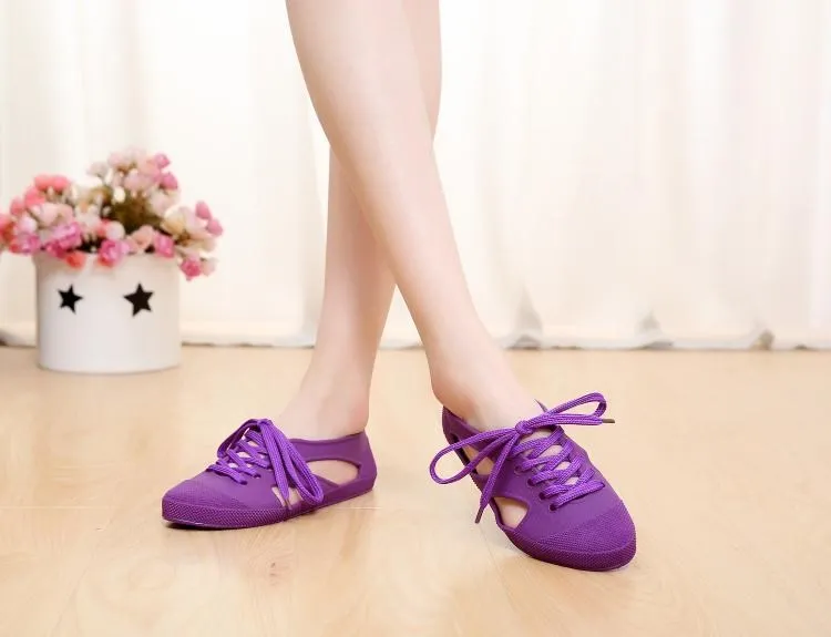 Стильные женские босоножки; прозрачная обувь на шнуровке с вырезами; быстросохнущие летние пляжные повседневные туфли без застежки на плоской подошве с круглым носком; kea; корейский стиль