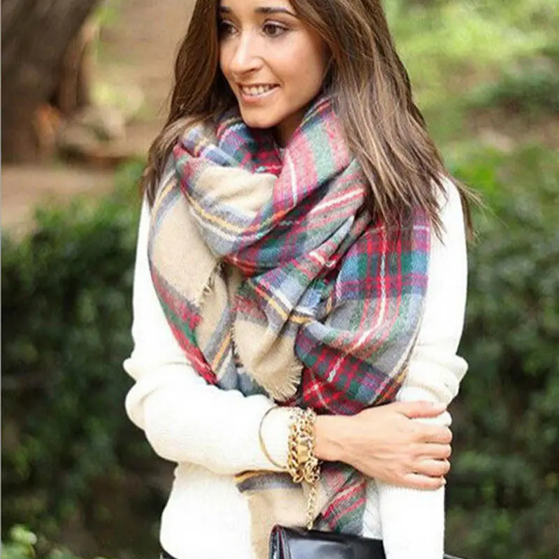  Scarf Wrap Shawl Plaid Cozy Checked Women Lady Blanket Oversized Tartan women's scarves handkerchie