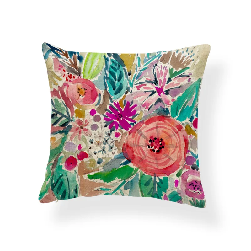 زهرة الأزهار يترك وسادة كاميليا روز البرتقال وسادة حالة العرقية خزانة الخصر دعم رمي وسادة يغطي 43X43 سنتيمتر الكتان