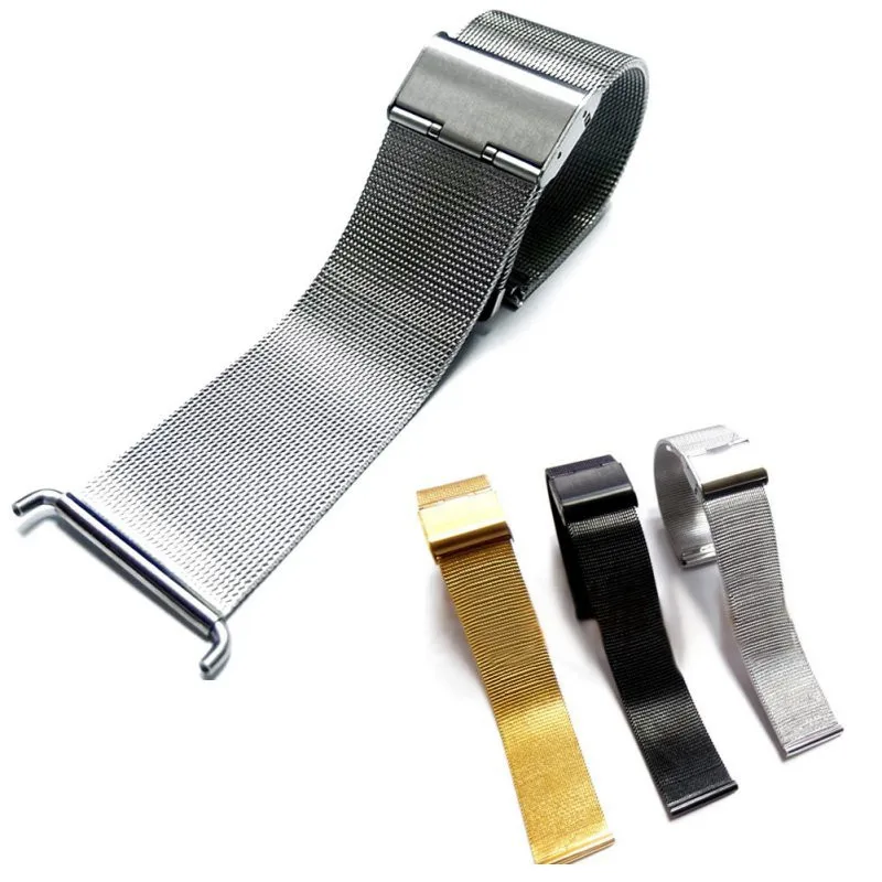 

*Stainless Steel Watch Mesh Strap Double Fold Over Clasp Buckle Width 18/20/22/24mm women's watches Accessories*